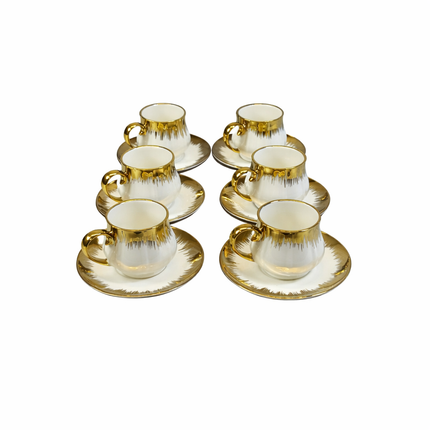 ✨ Conjunto de 6 Chávenas de Café em Porcelana Branca com Acabamento Dourado Elegante ✨