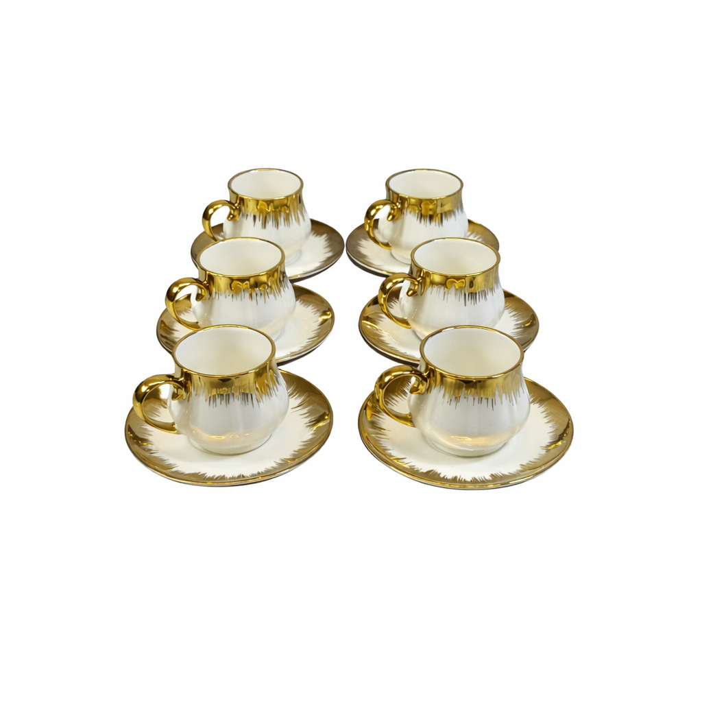 ✨ Set de 6 Tazas de Café en Porcelana Blanca con Acabado Dorado Elegante ✨
