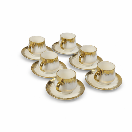 ✨ Conjunto de 6 Chávenas de Café em Porcelana Branca com Acabamento Dourado Elegante ✨