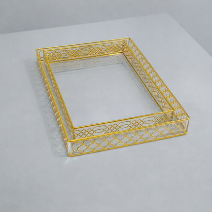 Tabuleiro Decorativo Retangular Dourado com Base de PLÁSTICO Elegante