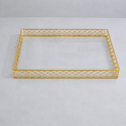 Tabuleiro Decorativo Retangular Dourado com Base de PLÁSTICO Elegante
