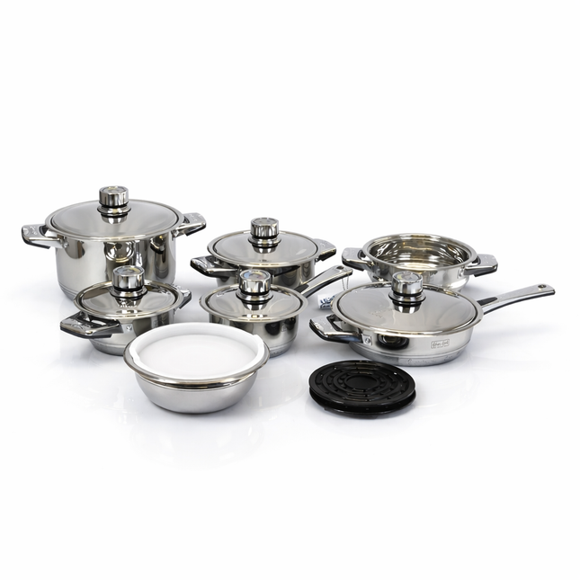 🥘 Batería de Cocina Premium de Acero Inoxidable con Control de Temperatura – 9 Piezas