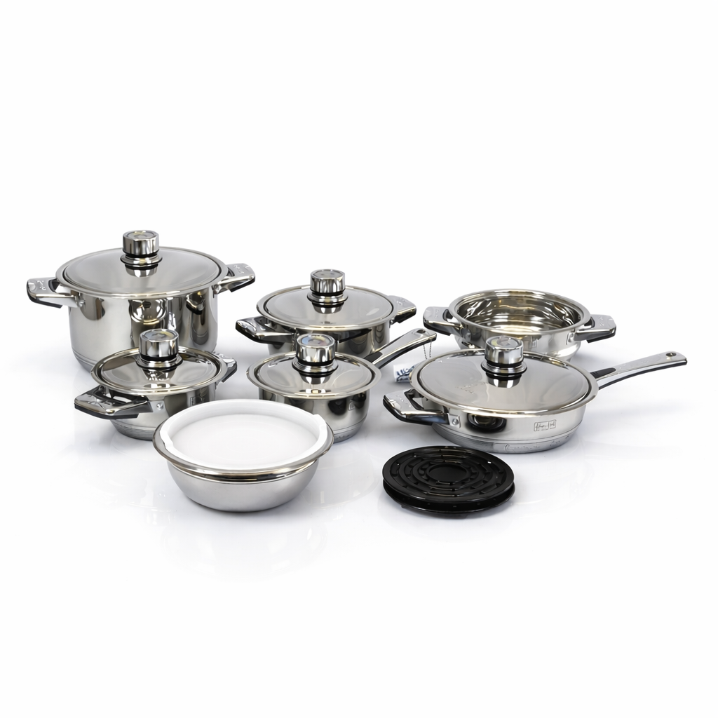 🥘 Batería de Cocina Premium de Acero Inoxidable con Control de Temperatura – 9 Piezas