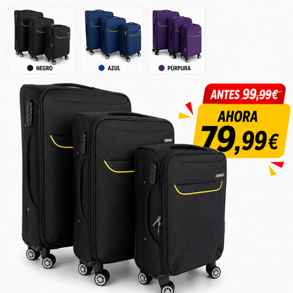 Set de 3 Maletas de Viaje Nadir con Detalles Amarillos