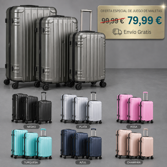 Set de Maletas Travel Pro 3 Piezas –  Rígido con Ruedas 360°