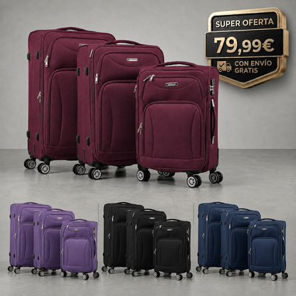 Set de 3 Maletas de Viaje  — Diseño Ligero y Resistente — 4 Ruedas 360º