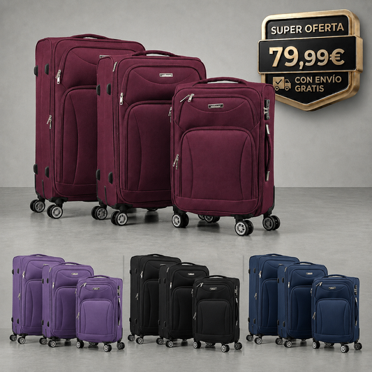 Set de 3 Maletas de Viaje  — Diseño Ligero y Resistente — 4 Ruedas 360º