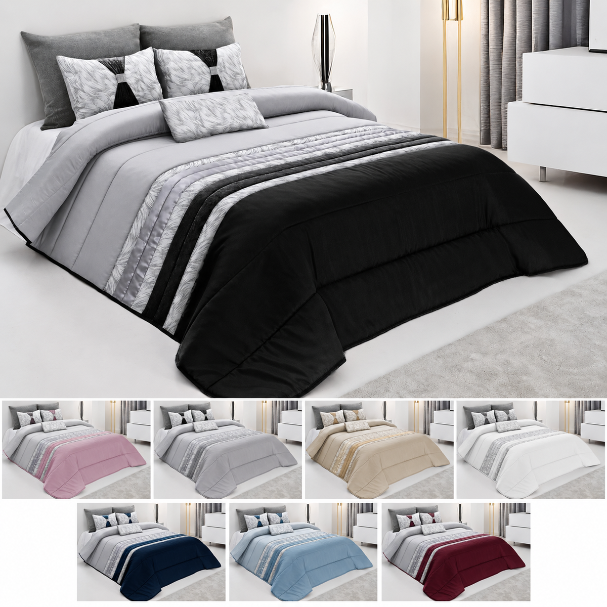 Colcha TROPICAL Elegante – Conjunto Decorativo con Tres Almohadas, 250 x 260 cm