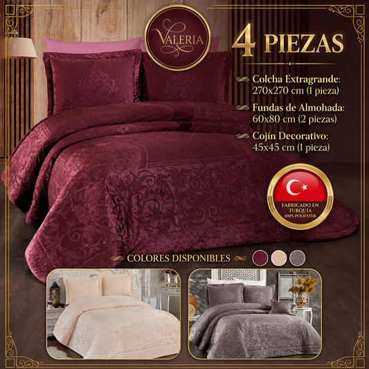 Valeria Cubrecama y Colcha – Elegancia y Confort, Juego de 4 Piezas (270x270 cm)
