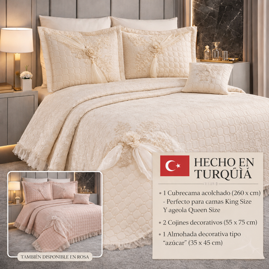 Set de Cama de Lujo "Hayal" – Cubrecama Acolchado con Encaje