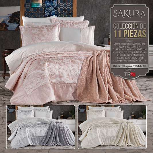 Juego de cama Sakura de 11 piezas: elegancia y confort para tu dormitorio