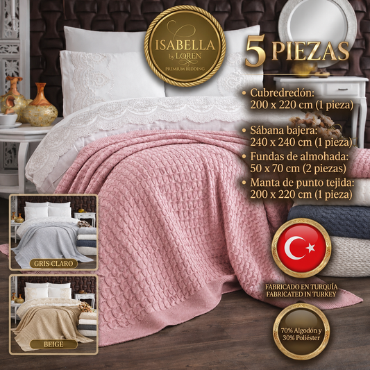 Juego de Cama "Isabella" – Sábanas con Manta de Punto para un Estilo Sofisticado