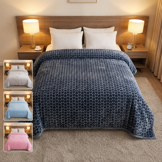 220 x 230 - Super Soft Pink Blanket with 3D Heart Relief – Velvety Feel, Reinforced Piping, Ideal for Sofa or Bed - DARK GREY COLOR