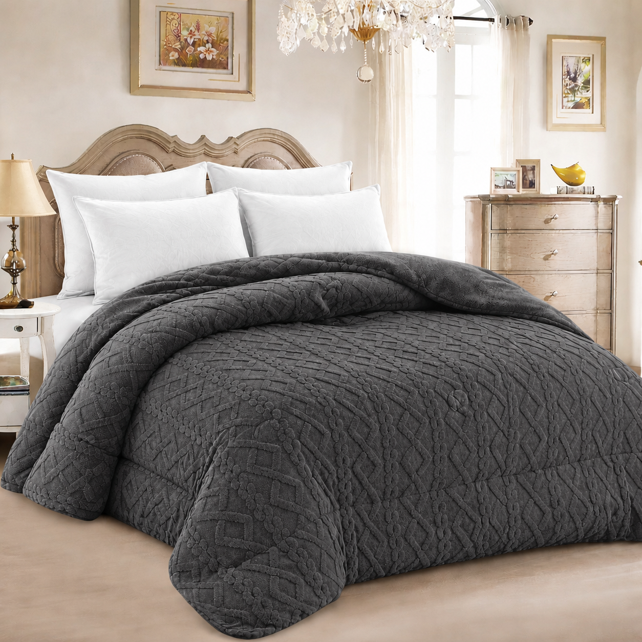 Edredão com VELUDO Modelo Tranças – 230 x 250 cm - COR PRETA