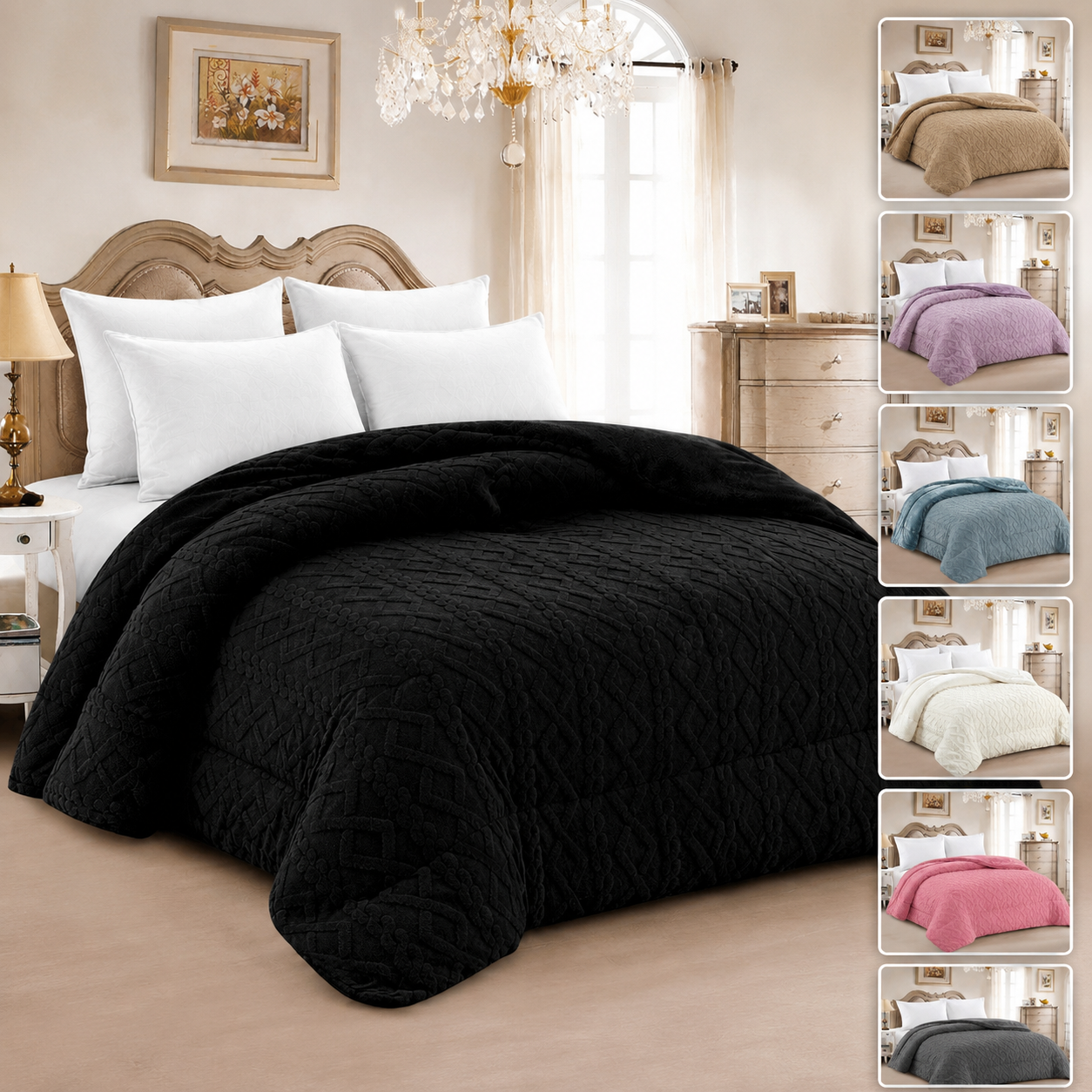 Edredão com VELUDO Modelo Tranças – 230 x 250 cm - COR PRETA