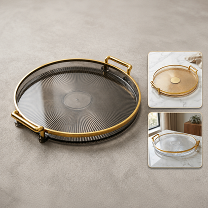 🟠 Bandeja Redonda com Alças Douradas – Elegância para Servir ou Decorar - Plástico Preto