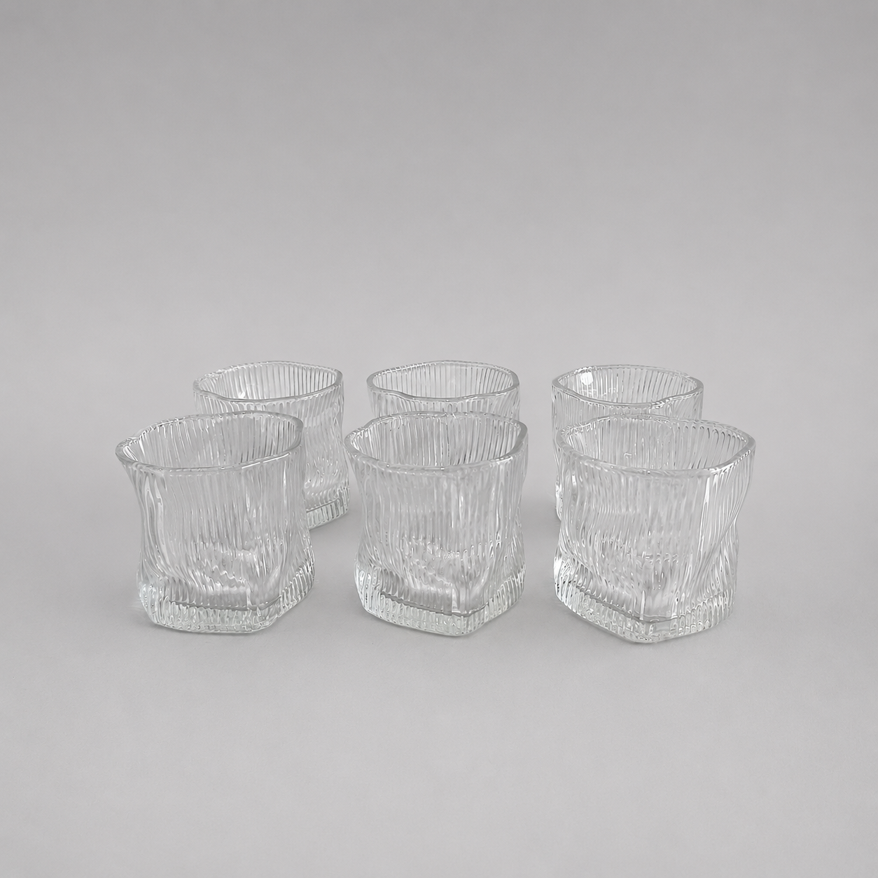✨ Set de 6 Vasos Bajos de Cristal con Diseño Ondulado – Elegantes y Modernos