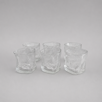 ✨ Set de 6 Vasos Bajos de Cristal con Diseño Ondulado – Elegantes y Modernos