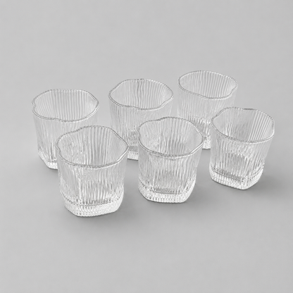 ✨ Set de 6 Vasos Bajos de Cristal con Diseño Ondulado – Elegantes y Modernos