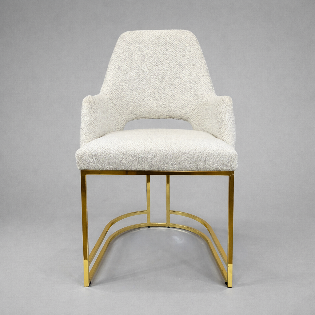 👑✨ Viyana 02 Chair in IVORY / LIGHT CREAM with Gold Base — Modern Luxury ✨💛