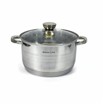 Batería de Cocina Swiss Line de Acero Inoxidable con Tapas de Vidrio – 12 PIEZAS-Set Completo de Ollas y Sartenes