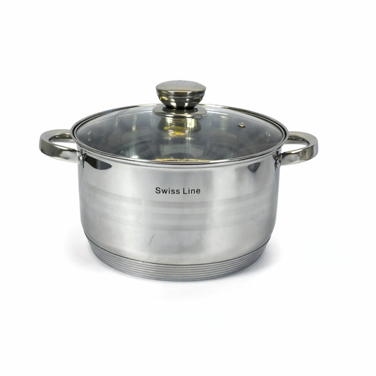 Batería de Cocina Swiss Line de Acero Inoxidable con Tapas de Vidrio – 12 PIEZAS-Set Completo de Ollas y Sartenes