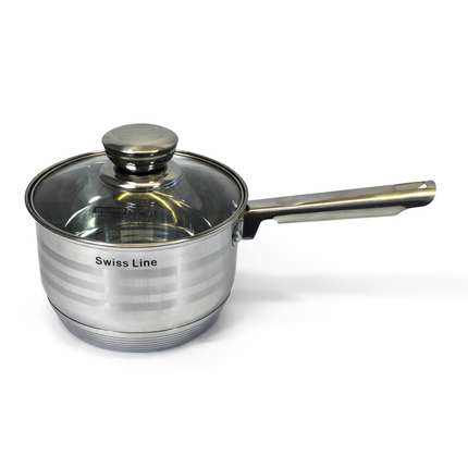 Batería de Cocina Swiss Line de Acero Inoxidable con Tapas de Vidrio – 12 PIEZAS-Set Completo de Ollas y Sartenes