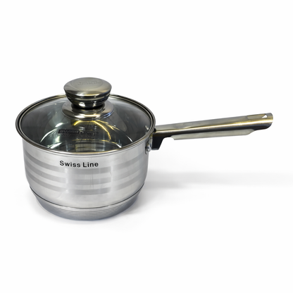 Batería de Cocina Swiss Line de Acero Inoxidable con Tapas de Vidrio – 12 PIEZAS-Set Completo de Ollas y Sartenes