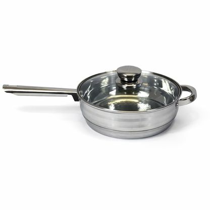 Batería de Cocina Swiss Line de Acero Inoxidable con Tapas de Vidrio – 12 PIEZAS-Set Completo de Ollas y Sartenes