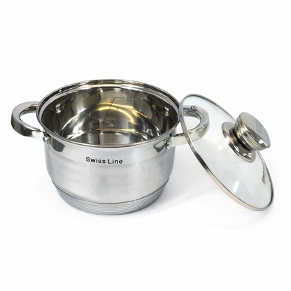 Batería de Cocina Swiss Line de Acero Inoxidable con Tapas de Vidrio – 12 PIEZAS-Set Completo de Ollas y Sartenes