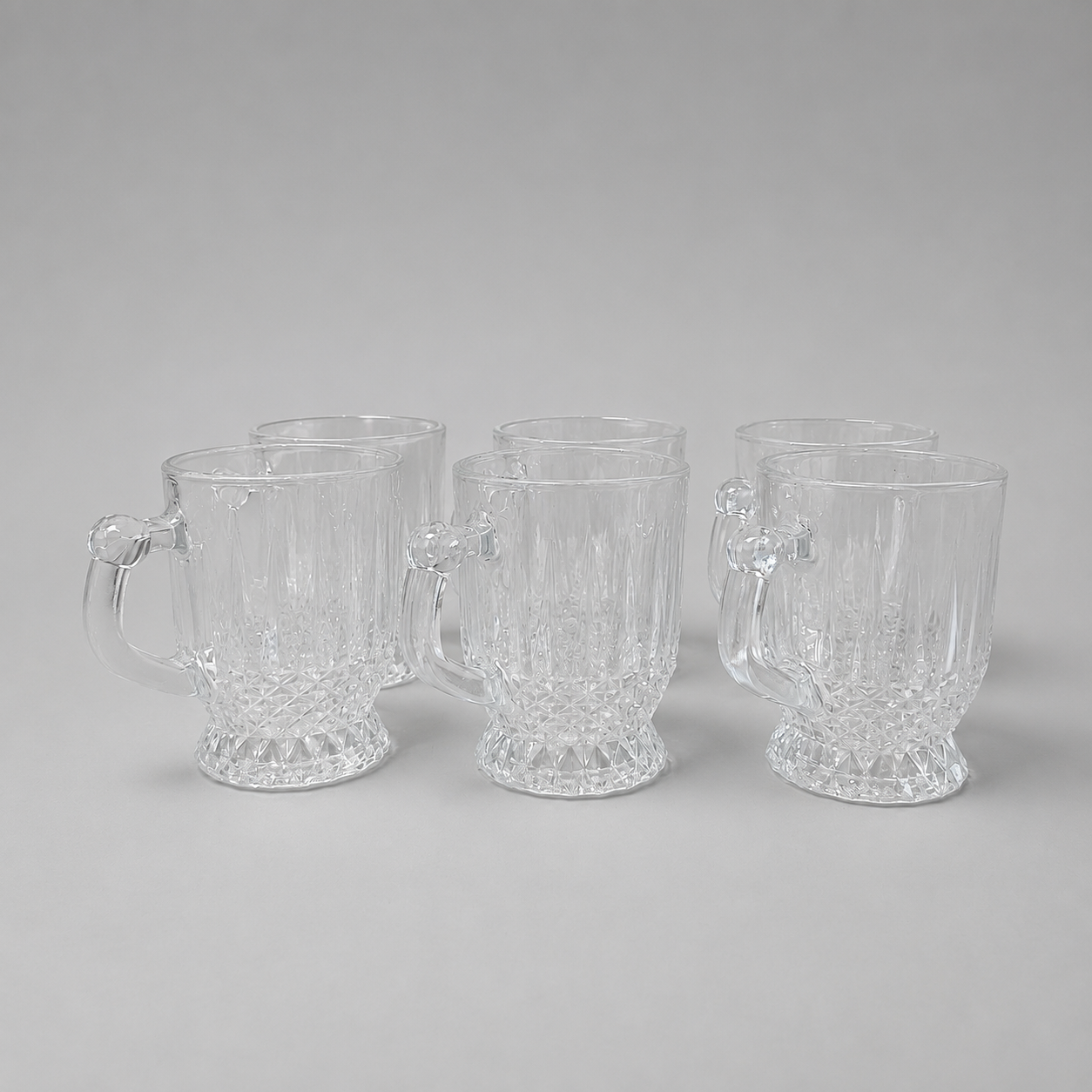 ☕ Set de 6 Tazas de Vidrio Transparente con Relieve Elegante