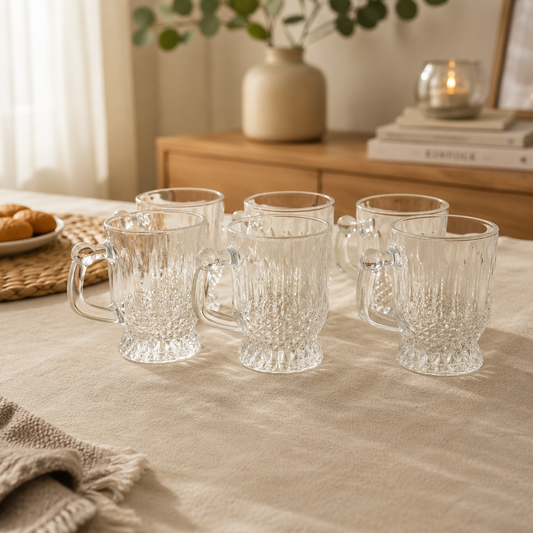 ☕ Set de 6 Tazas de Vidrio Transparente con Relieve Elegante