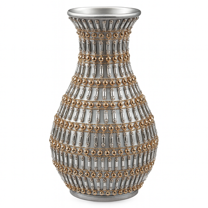 Jarrón Decorativo de Lujo Plateado con Detalles Dorados – 27 cm