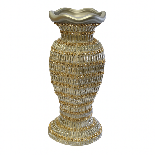Jarrón Decorativo de Lujo Plateado con Detalles Dorados – 41 cm