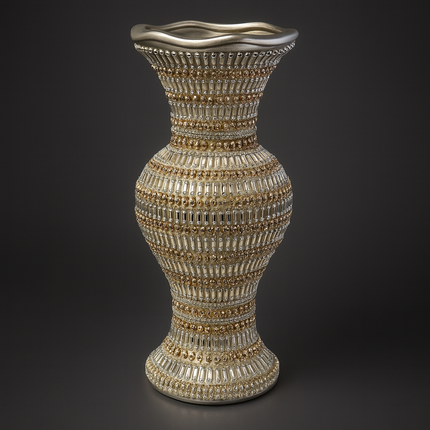 Jarrón Decorativo de Lujo con Detalles Dorados y Plateados – 35 cm