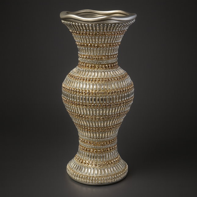 Jarrón Decorativo de Lujo con Detalles Dorados y Plateados – 35 cm