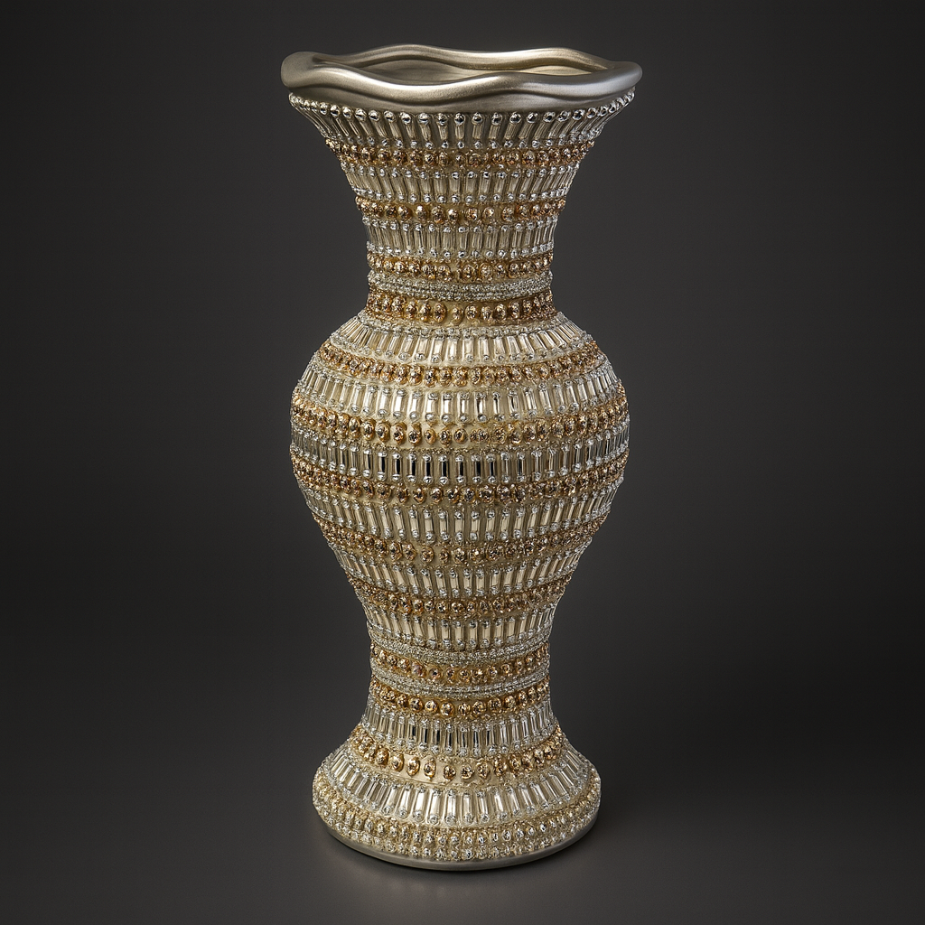 Jarrón Decorativo de Lujo con Detalles Dorados y Plateados – 35 cm