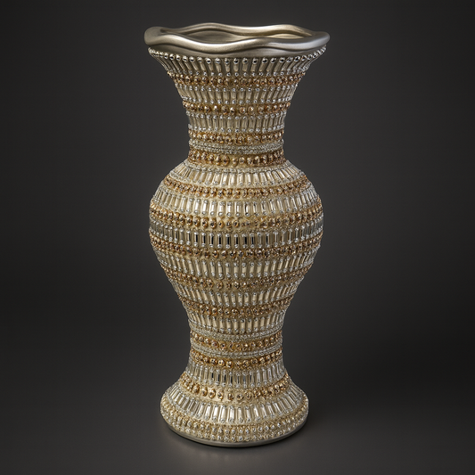 Jarrón Decorativo de Lujo con Detalles Dorados y Plateados – 35 cm