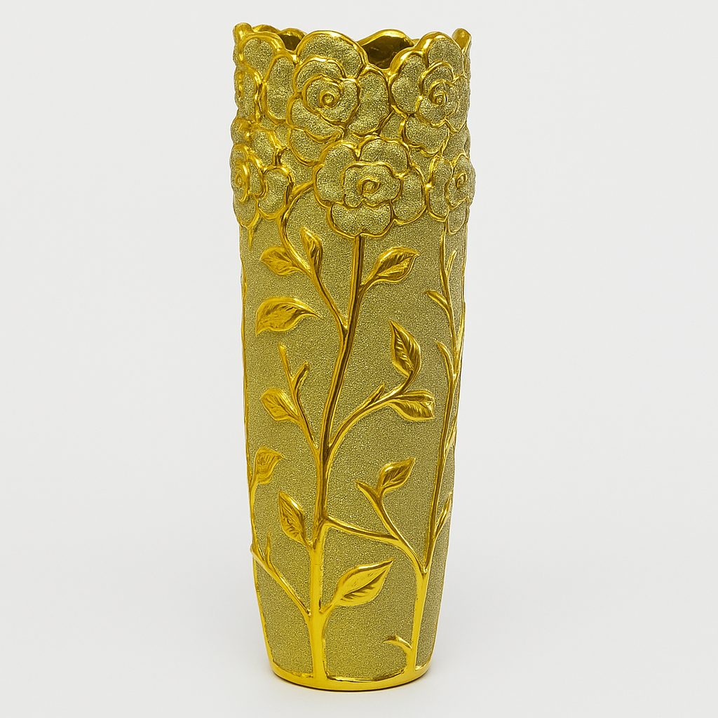 Jarrón Decorativo Dorado con Relieve de Rosas - 62cm 🌹✨