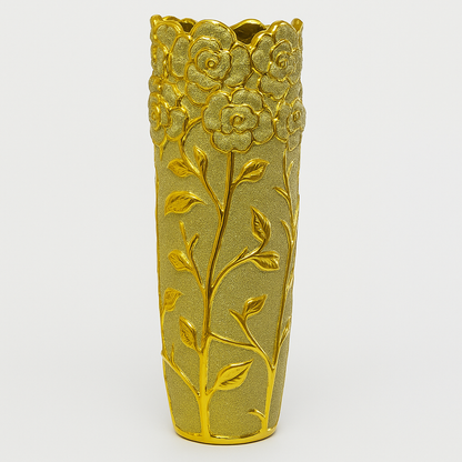 Jarrón Decorativo Dorado con Relieve de Rosas - 62cm 🌹✨