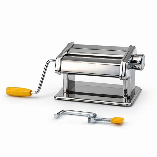 Máquina de Massas Manual de 150mm em Aço Inoxidável – 9 Níveis de Espessura com Cortador Duplo