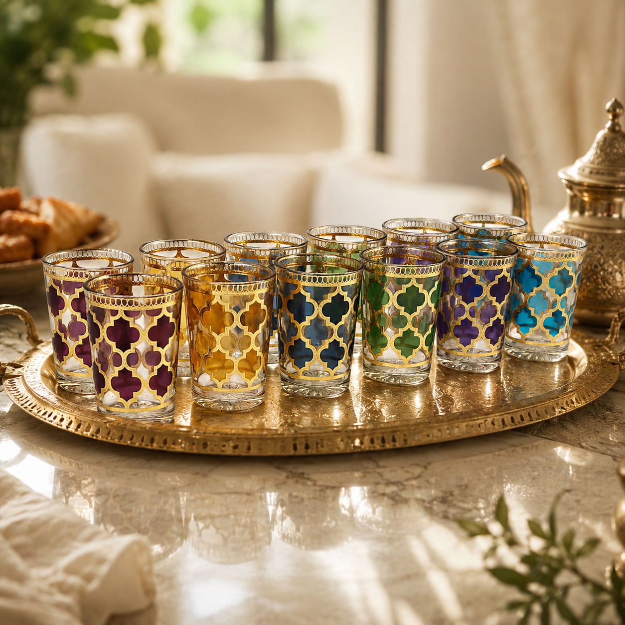 Vaso de Cristal Decorado para Té Árabe - Estilo Turquesa Dorado