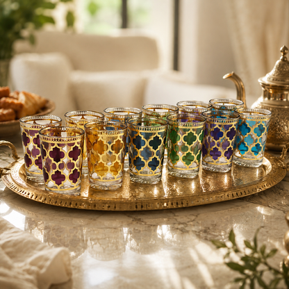 Vaso de Cristal Decorado para Té Árabe - Estilo Turquesa Dorado
