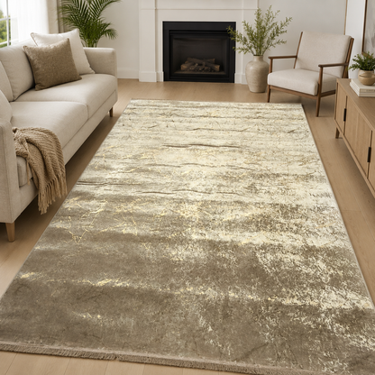 Alfombra de Salón Efecto Mármol 160x220 cm – Acabados Dorado o Plateado