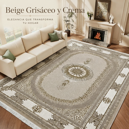 Alfombra NADOR con Marco Decorativo y Medallón Central ✨🤎🤍 — Estilo Tradicional Elegante con Profundidad y Contraste