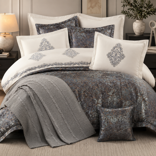 Set de Cama de Lujo Granit 11 Piezas con Colcha y Manta – 265 × 270 cm