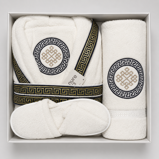 Set de Baño de Lujo 7 Piezas con Albornoz, Toallas y Zapatillas