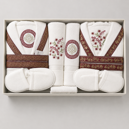 Set de Baño de Lujo 14 Piezas para 2 Personas – Albornoces, Toallas y Zapatillas