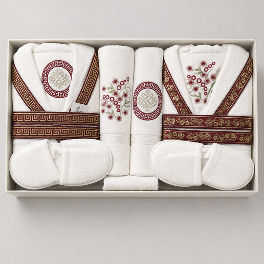 Set de Baño de Lujo 14 Piezas para 2 Personas – Albornoces, Toallas y Zapatillas