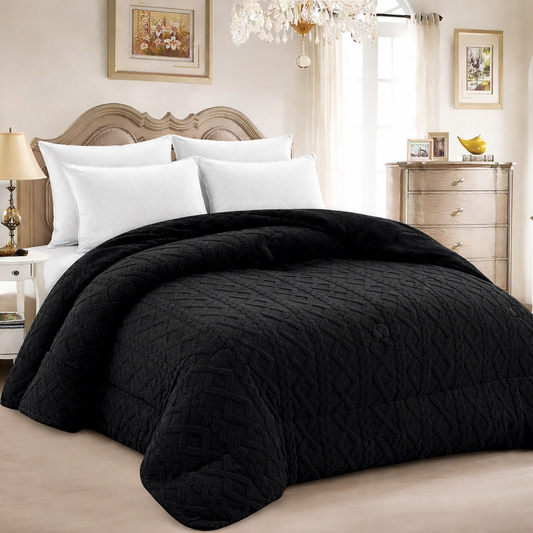 Edredón con TERCIOPELO Modelo Trenzas – 230 x 250 cm - COLOR NEGRO